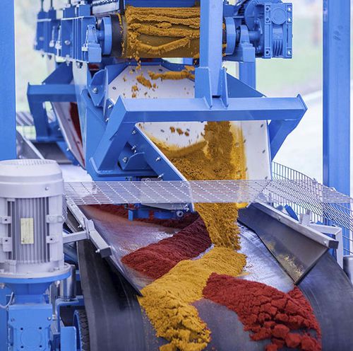 Tramoggia di distribuzione - EURO COLORMIX  - EUROMECC - per calcestruzzo / con nastro trasportatore