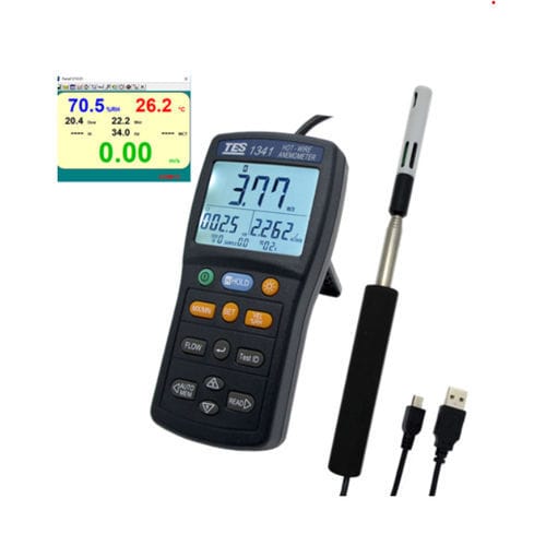Termoanemometro a filo caldo - TES-1341 - TES Electrical Electronic Corp. - digitale / con alimentazione a batteria / USB