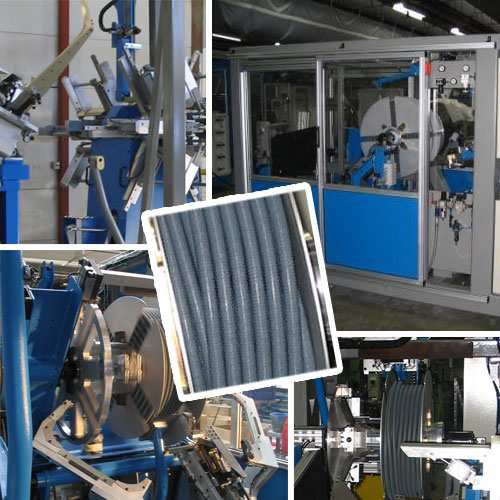 Avvolgitrice di film - E series - MECASOFT - per tubi scanalati / automatica / per linea di estrusione