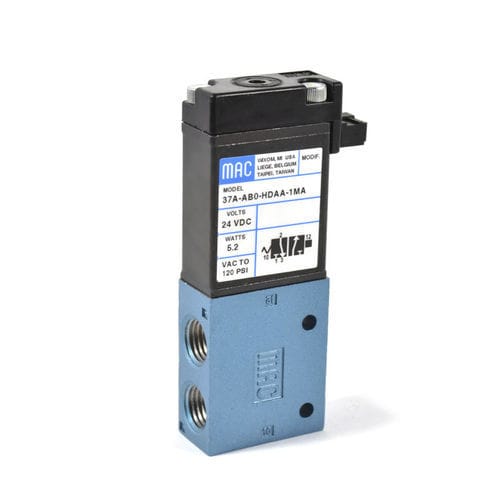 Distributore pneumatico a valvola - 37 Series - MAC Valves - azionato tramite solenoide / a 3/2 vie / in miniatura