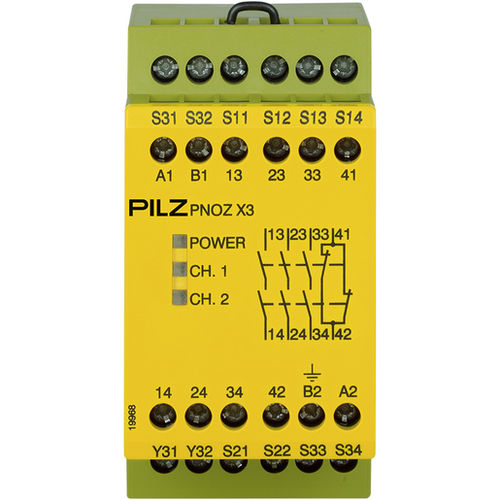 Relè di sicurezza di arresto di emergenza - PNOZ X3 - PILZ - per montaggio su pannello / 24 VDC / 230 V AC