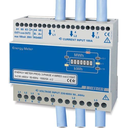 Contatore di energia elettrica trifase - C15WPM100 - FRER - su guida DIN
