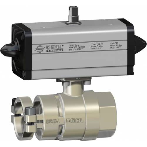 Valvola a sfera - ITEM D122 - OMAL Spa - a comando pneumatico / per acqua / per aria