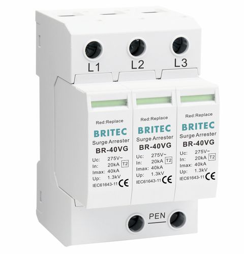 Limitatore di sovratensione di tipo 2 - BR-40VG 3P series - Britec Electric Co., Ltd - classe II / a presa / su guida DIN
