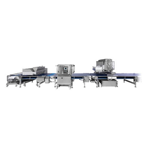 Linea di farcitura per pizza controllata da PLC - Alimec - ad alta capacità / multitesta