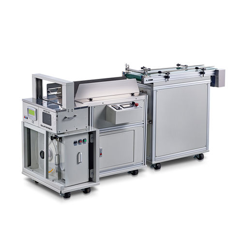 Macchina posa fascetta automatica - WK-02-30SF - DONGGUAN XUTIAN MACHINE CO.LTD. - con film OPP / in linea / con nastro trasportatore