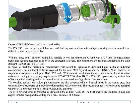 Connettori CONEC serie M12 con chiusura rapida a baionetta