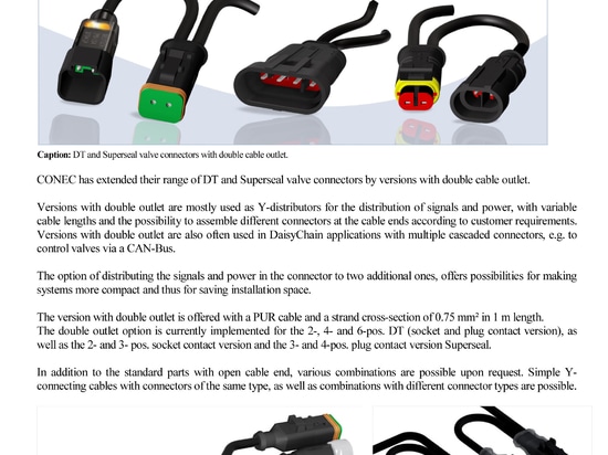 Connettori per valvole DT e Superseal con doppia uscita cavo