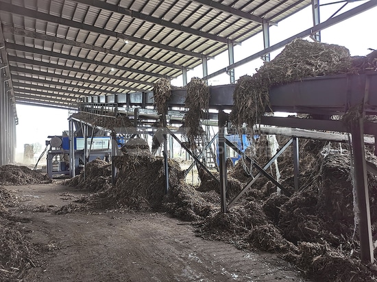 Triturazione della paglia con trituratore industriale a doppio albero