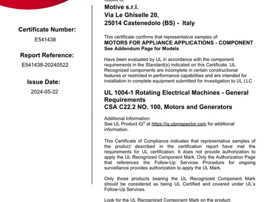 I Motori Trifase Delphi IE3 di Motive Certificati UL per USA e Canada!