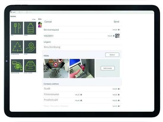 La funzione ticket nell'app Sesotec: con pochi clic, tutte le informazioni rilevanti vengono trasmesse direttamente dall'app Sesotec tramite un ticket di assistenza (Immagine: Sesotec GmbH)