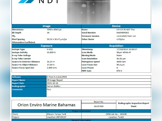 Orion Enviro Marine Service fornisce servizi per materiali pericolosi utilizzando il sistema di radiografia computerizzata di DÜRR NDT