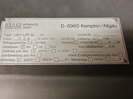 Targhetta identificativa SLS 100 – prodotta nel 1990