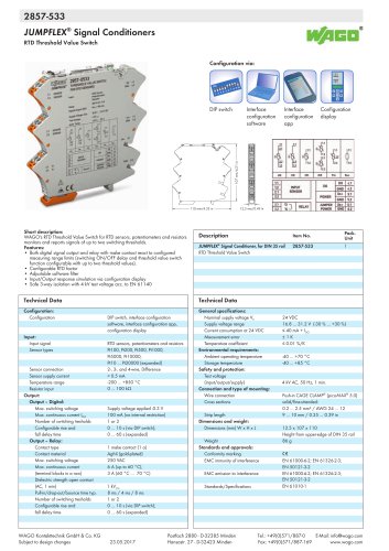 2857-533 JUMPFLEX® transducer; RTD Threshold value switch