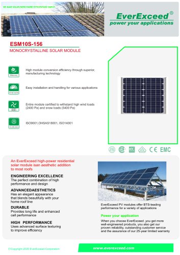 Monocrystalline silicon photovoltaic solar panel ESM S series