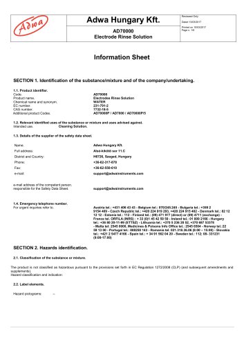 AD70000 Electrode Rinse Solution