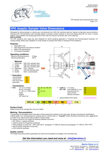 VPK Sample Valve dimensions