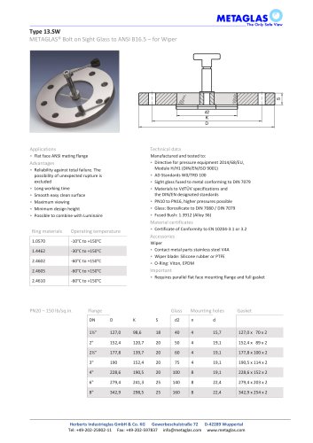 METAGLAS® TYPE 13.SW BOLT ON SIGHT GLASS TO ANSI B16.5 FOR WIPER