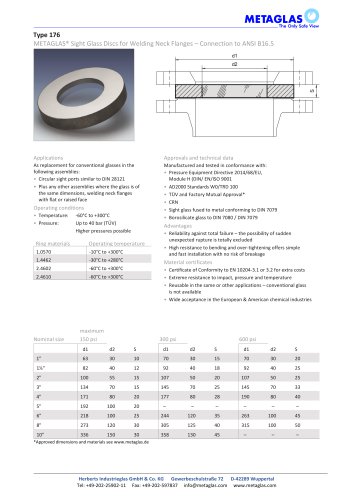 METAGLAS® TYPE 176 SIGHT GLASS