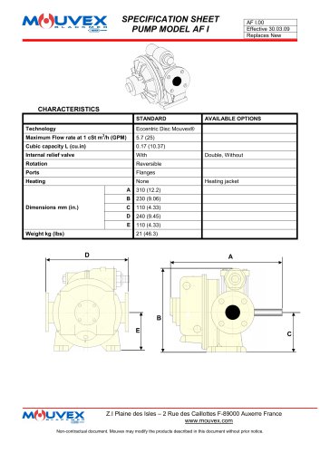 SPECIFICATION SHEET PUMP MODEL AF I