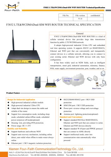 F3832 LTE&WCDMA Dual-SIM WIFI ROUTER SPECIFICATION