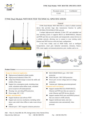 F3946 Dual-Module WIFI ROUTER SPECIFICATION V2.0.0