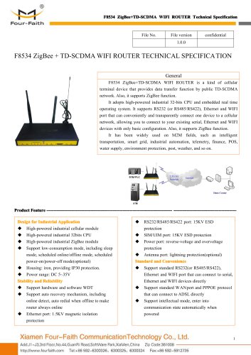 F8534 ZigBee+TD-SCDMA WIFI ROUTER SPECIFICATION