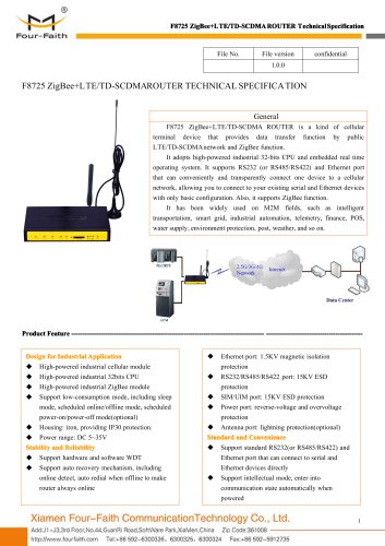 F8725 ZigBee+LTE&TD-SCDMA ROUTER SPECIFICATION