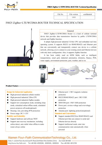 F8825 ZigBee+LTE&WCDMA ROUTER SPECIFICATION