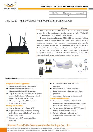 F8834 ZigBee+LTE&WCDMA WIFI ROUTER SPECIFICATION