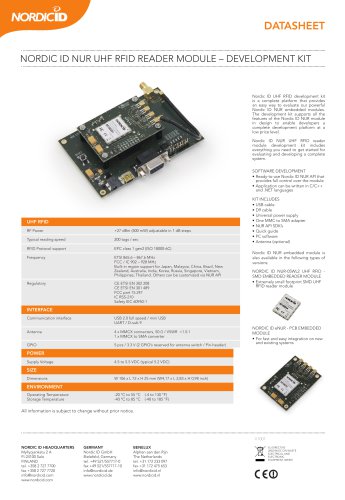 NORDIC ID NUR UHF RFID READER MODULE ? DEVELOPMENT KIT