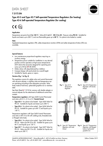 ype 43-5 and Type 43-7 Self-operated Temperature Regulators (for heating)