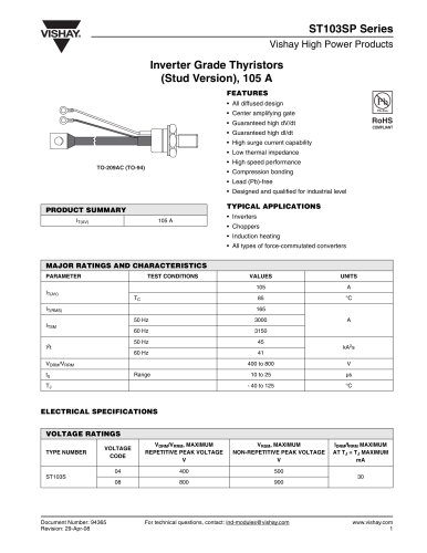 ST103SP Series THYRISTORS - FAST DISCRETE