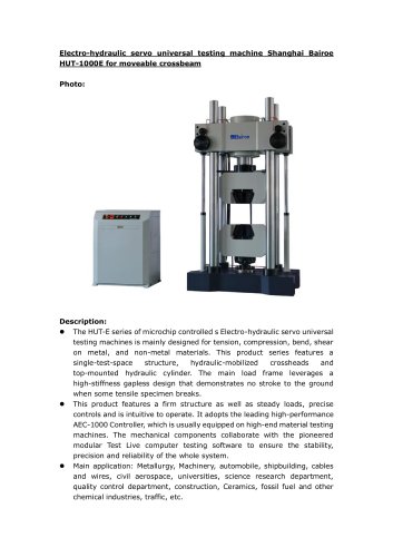 Shanghai Bairoe Hydraulic Universal HUT E series for Metal Tension Test