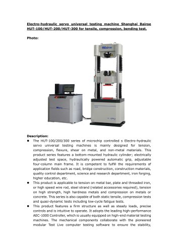 Shanghai Bairoe Hydraulic Universal Tester for Metal and Non-metal Materials