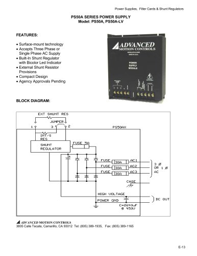 PS50A SERIES POWER SUPPLY Model: PS50A, PS50A-LV