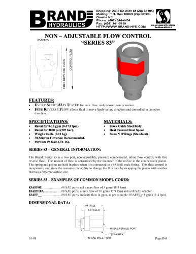 NON – ADJUSTABLE FLOW CONTROL “SERIES 83”