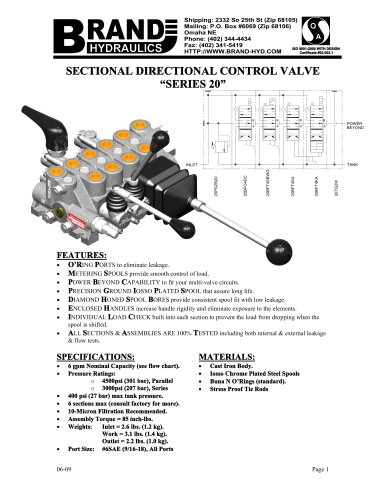 Series 20 - 4-way manual sectional directional control, 0-6 gpm 