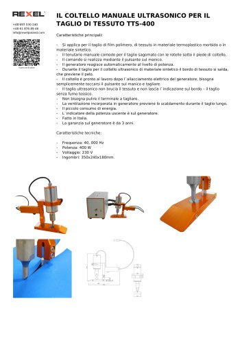 IL COLTELLO MANUALE ULTRASONICO PER IL TAGLIO DI TESSUTO TTS-400