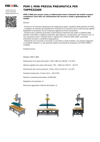 PDM-1 MINI PRESSA PNEUMATICA PER TAPPEZZARE (PER PANCHE, TESTIERE)