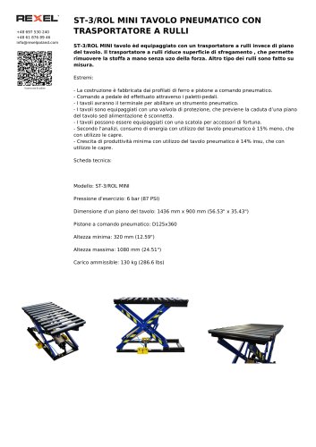 ST-3/ROL MINI TAVOLO PNEUMATICO CON TRASPORTATORE A RULLI