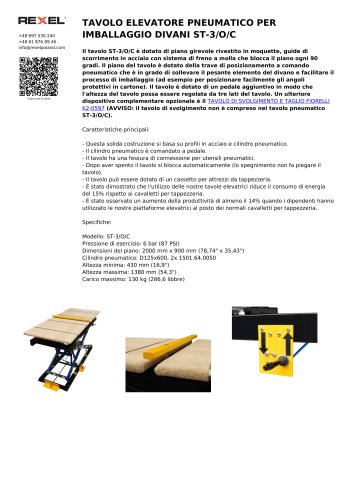 TAVOLO ELEVATORE PNEUMATICO PER IMBALLAGGIO DIVANI ST-3/O/C