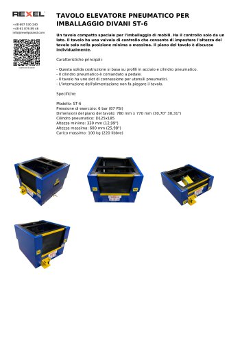 TAVOLO ELEVATORE PNEUMATICO PER IMBALLAGGIO DIVANI ST-6