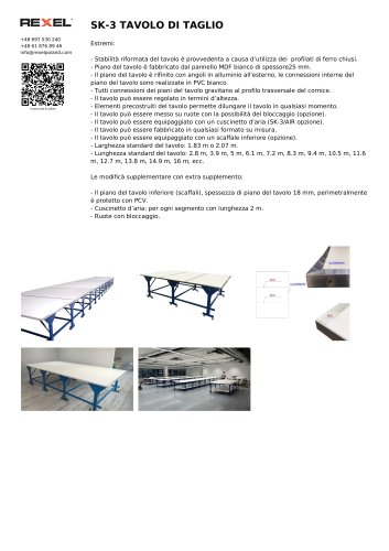 TAVOLO DA TAGLIO, TAVOLO DA TAGLIO TESSILE, TAVOLO DA OFFICINA SK-3