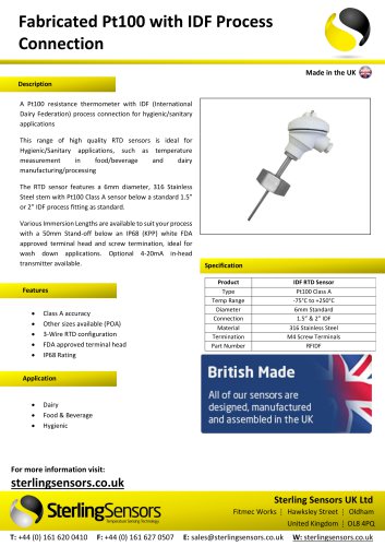 Fabricated Pt100 with IDF Process Connection