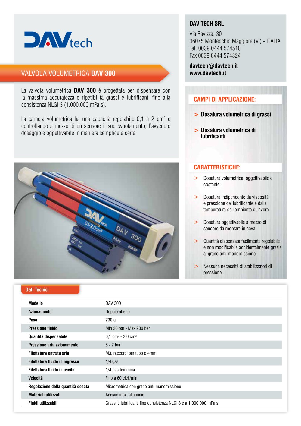 Valvola volumetrica DAV 300 - DAV TECH Srl
