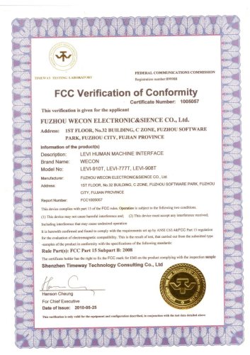 WECON Certificates-FCC for 10.4 inch hmi graphic user interface.pdf