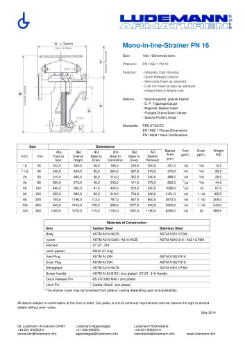 Mono-in-line-Strainer PN 16