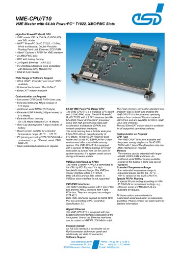 Data Sheet VME-CPU/T10