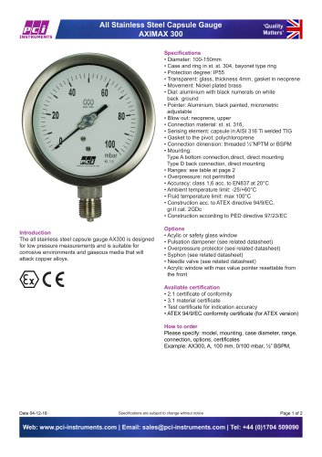 All Stainless Steel Capsule Gauge AXIMAX 300